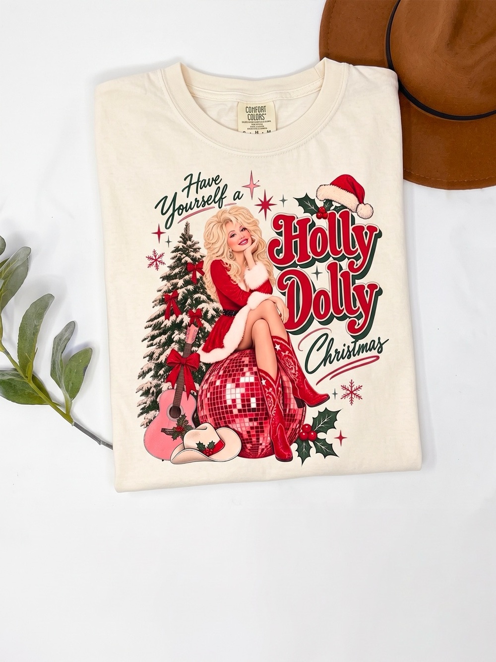 Holly Dolly Christmas Parton Country Music Disco Cream T-Shirt